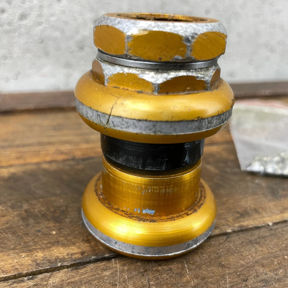 Vintage Omas Headset Gold PARTS CRACK BSC 1" 26.5 30.0 mm Italy 1980s Road Bike - Image 2 of 4