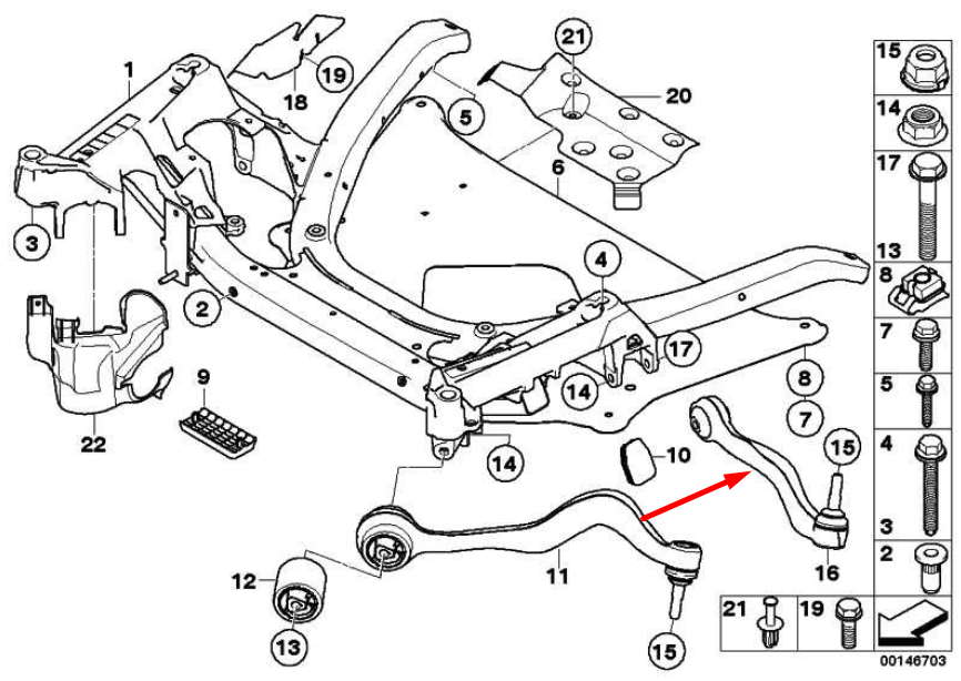 BMW 5 E60 Front Right Lower Control Arm 31122347965 2.5 Petrol 