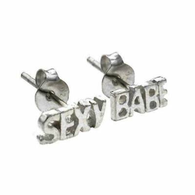 925 Silver 'Sexy' and 'Babe' Stud Earrings
