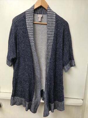 Chicos Size Womens Open Front Cardigan Short Dolman Sleeve Sweater Blue 