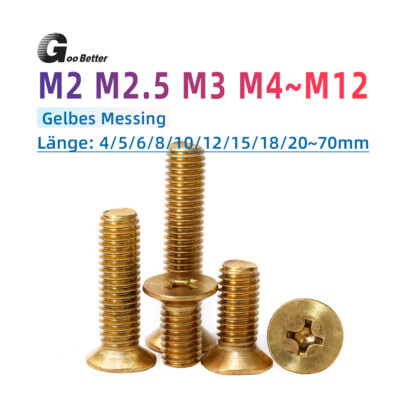 Messing Senkkopfschraube Kreuzschlitz M2/2.5 M3 M4 M5 M6 M8 M10 M12 Senkschraube