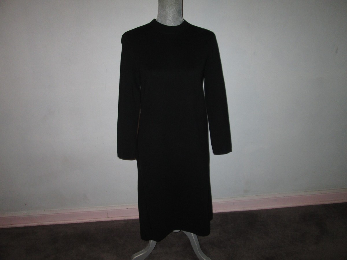 j mclaughlin black dress J. McLAUGHLIN Black Stretchy Knit 3/4 Sleeve Dress w/ Vegan Leather Trim  Size M