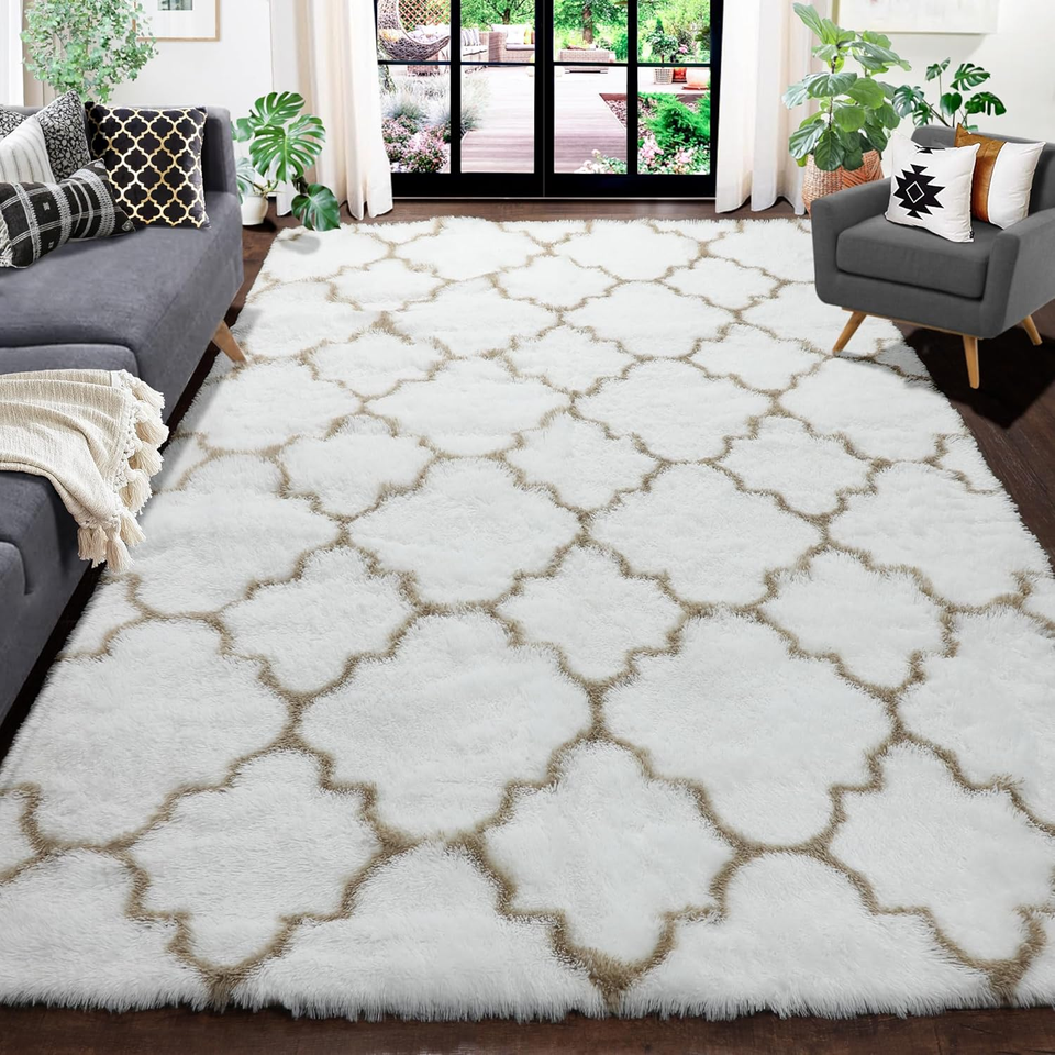 Black and White Rugs for Living Room, 8X10 Area Rug, Large Soft