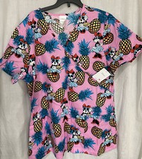Disney Minnie Mouse Scrub Top Size Large Pink Pineapple - NWT