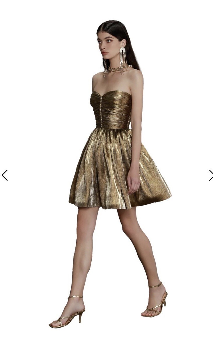 Bronx And Banco Florence Strapless Gold Mini Dress | eBay