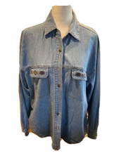 Vintage Jordache Cotton Denim Womens Shirt with Embroidrey on Pockets Size L