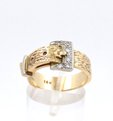14K Gold natürlicher Diamant Gürtelschnalle Bandring Damen Vintage zweifarbig Gr.7