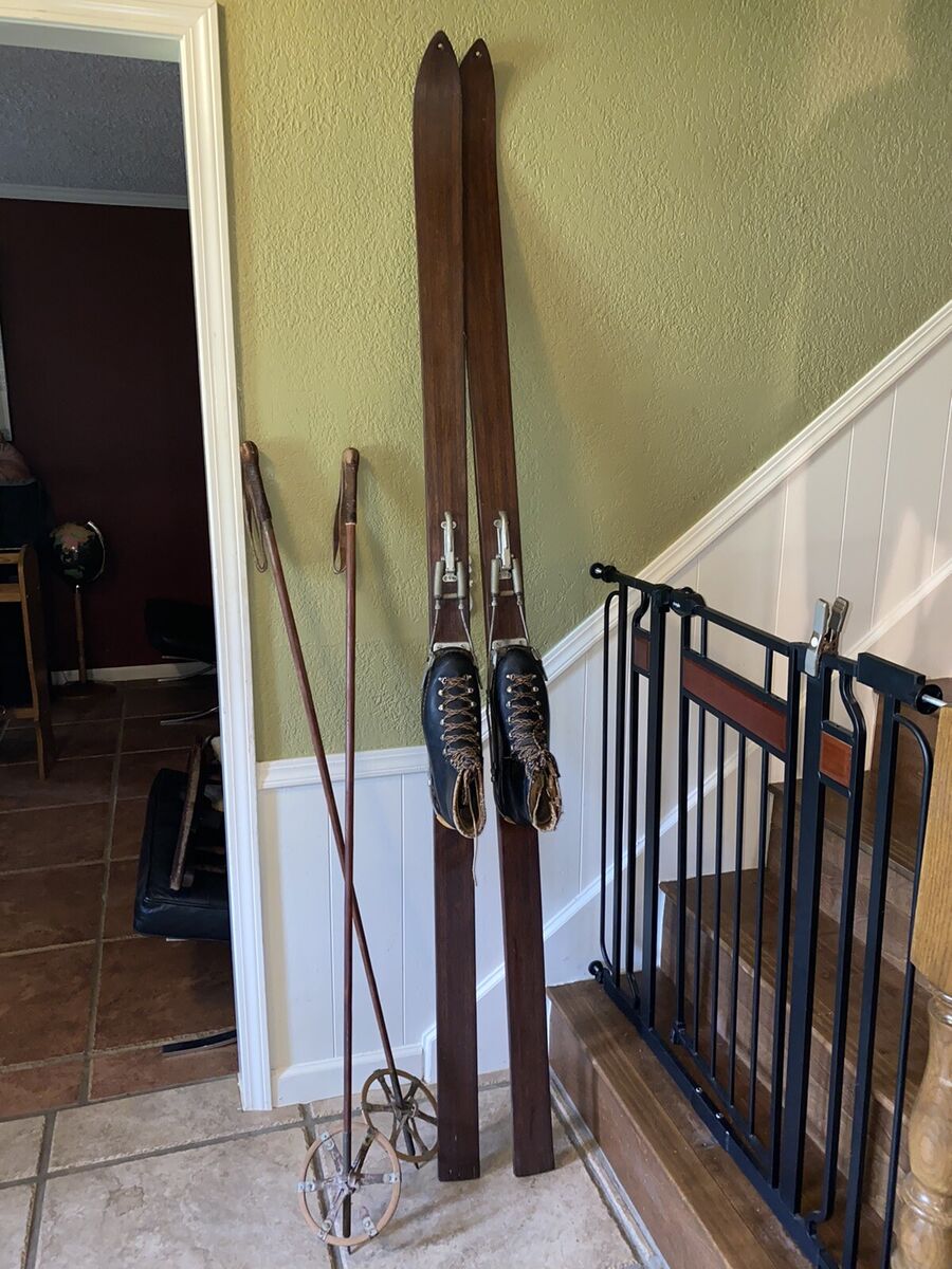Antique WOODEN 84” SKIS Kandahar BINDINGS Luklein Boots Antique WOODEN 84” SKIS Kandahar BINDINGS Luklein Boots