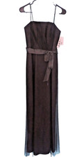 David's Bridal ~ Black Tulle Spaghetti Straps Ribbon Sash Formal Gown 2 NEW $130