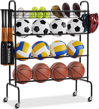 Basketball Rack, 4-Layers Rolling Basketball Shooting Training Stand, Sports Equ