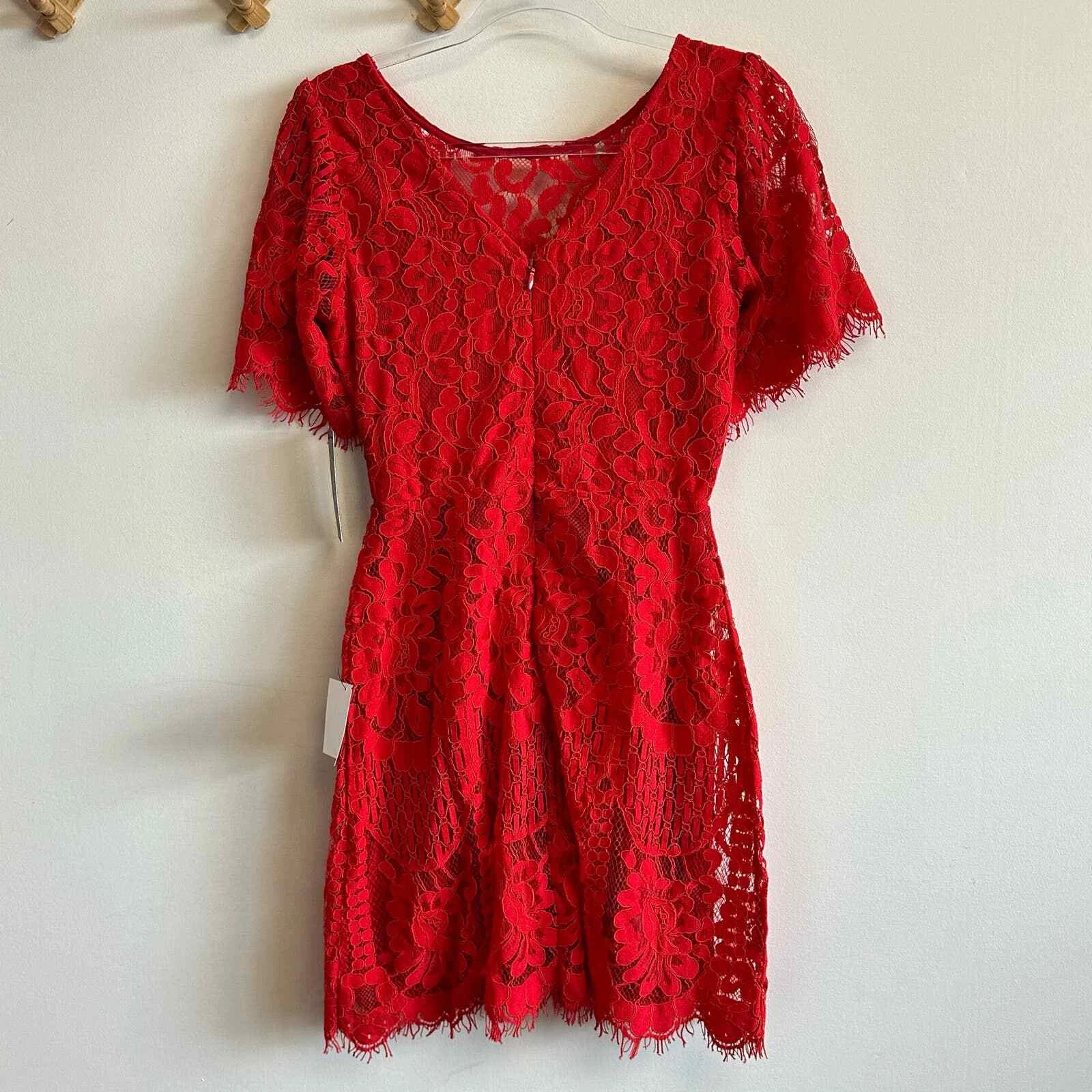 VALENTINO Mini abito da cocktail nuovo con etichette Lulus Pearson rosso pizzo maniche corte taglia small