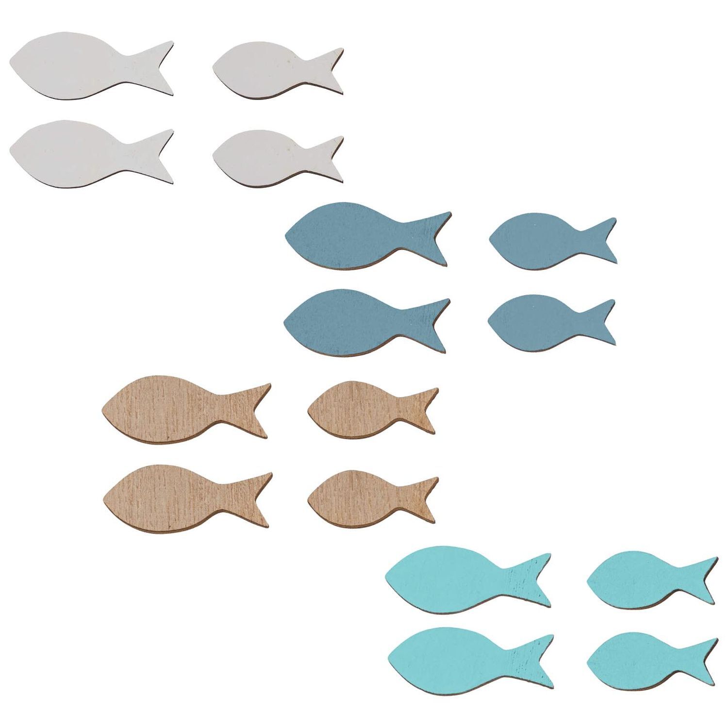 Tischdeko Streudeko Fische Holz Holzfische Blau Weiß Natur Kommunion Konfi 16Stk