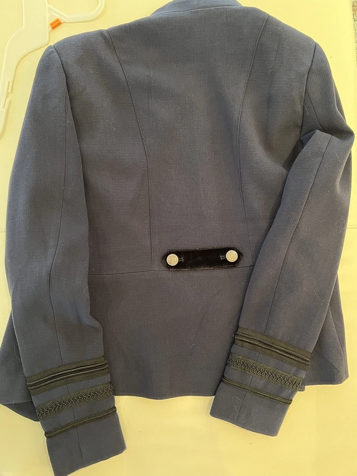 Blazer Chaqueta Militar Solo Mujer Azul Marino Negro Terciopelo Solapa, EU 34, NUEVO CON ETIQUETAS Foto 3 de 4