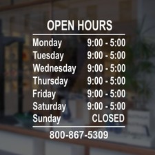 Custom Business Store Hours Vinyl Window Decal Sticker Sign Glass Door T7