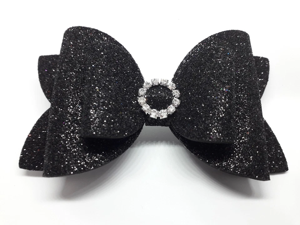 4 Inch Sparkling Glitter Pink Blue Silver Hair Bow Bobble/Alligator Clip Girl - Image 3 of 4