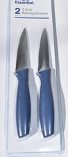 Simply Essential 2 Paring Knives 3.5 in Metal Blade Blue Plastic Handle Bed Bath