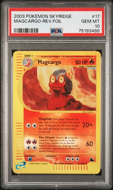 2003 POKEMON SKYRIDGE #17 MAGCARGO-REVERSE FOIL PSA 10 POP 71