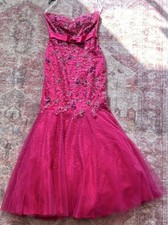 Tiffany Designs Pink Beaded Floral Mermaid Gown Strapless Sweetheart Size 8 prom