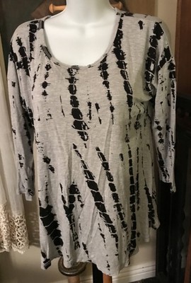 B.L.U.E. Top S gray black  peasant boho