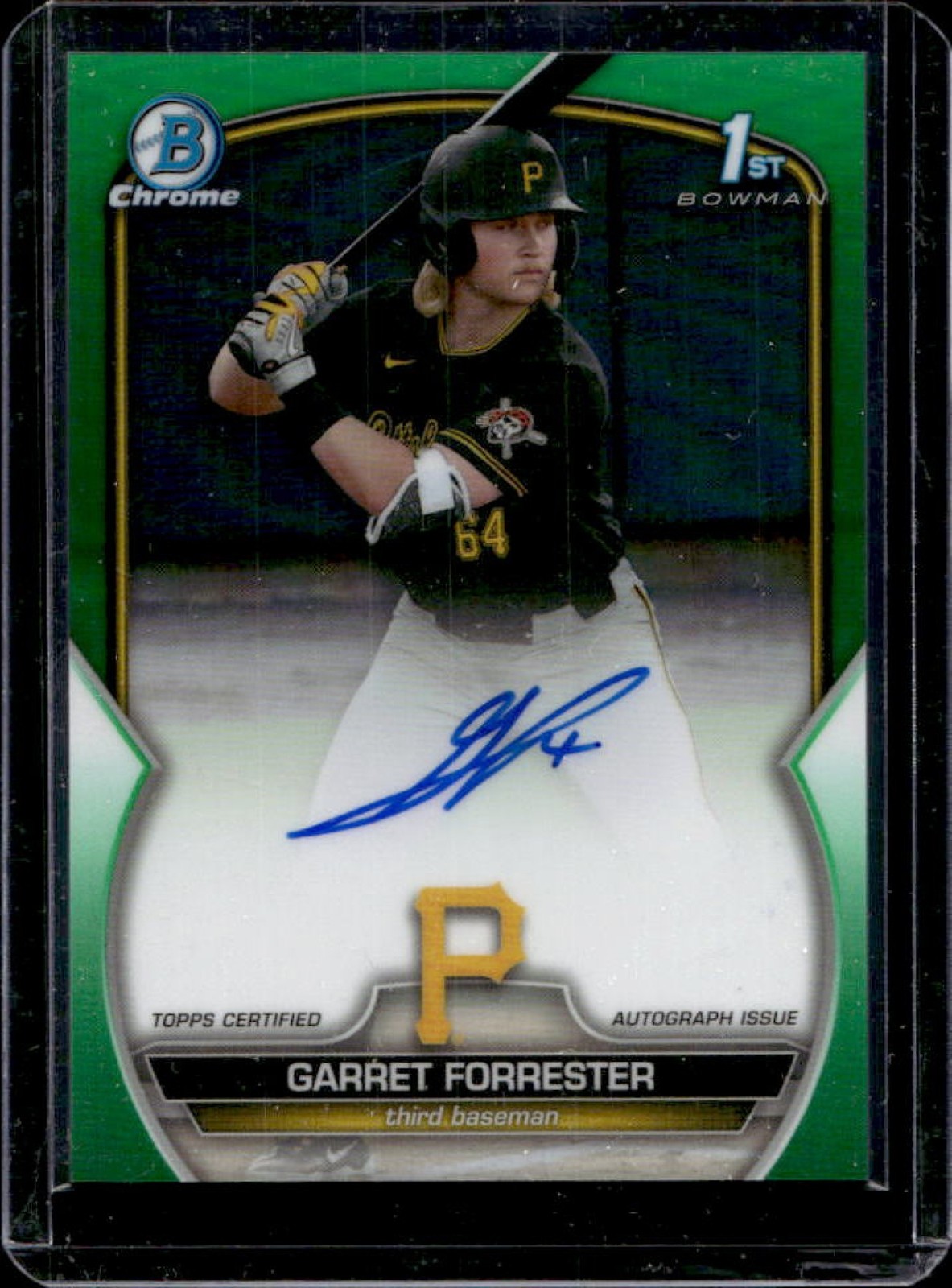 2023 Bowman Draft Garret Forrester Chrome Auto Green Refractor 1st #/99 Pirates