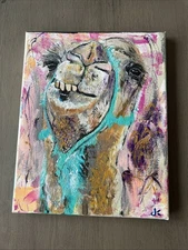 Camel Acrylic Painting 8x10 Original Canvas Art Colorful Animal Wall Decor