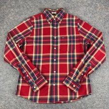 Abercrombie Fitch Muscle Button Down Shirt Long Sleeve Plaid Red Mens Large L 