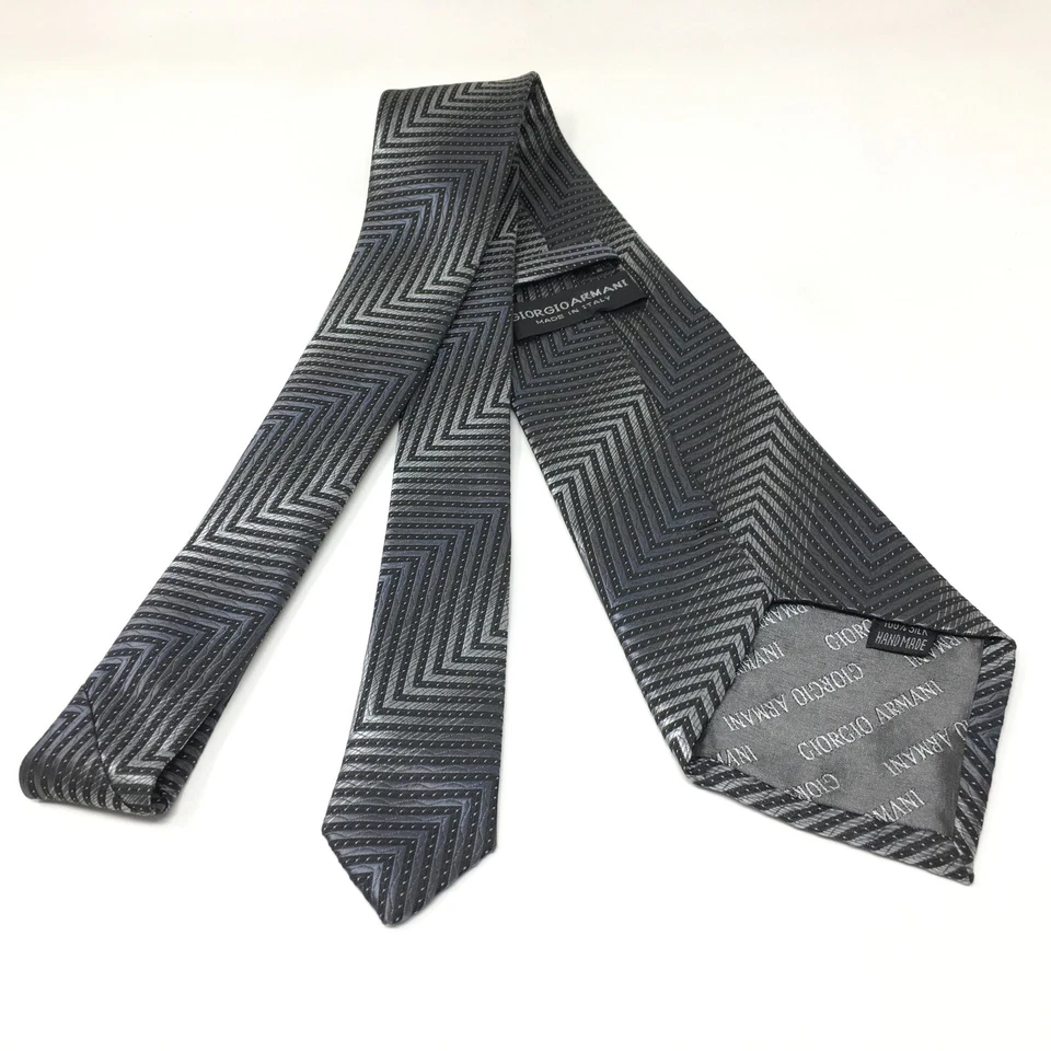 Giorgio Armani Wide Tie Silver Gray Black Striped Silk Handmade Italy Necktie - Image 2 of 4