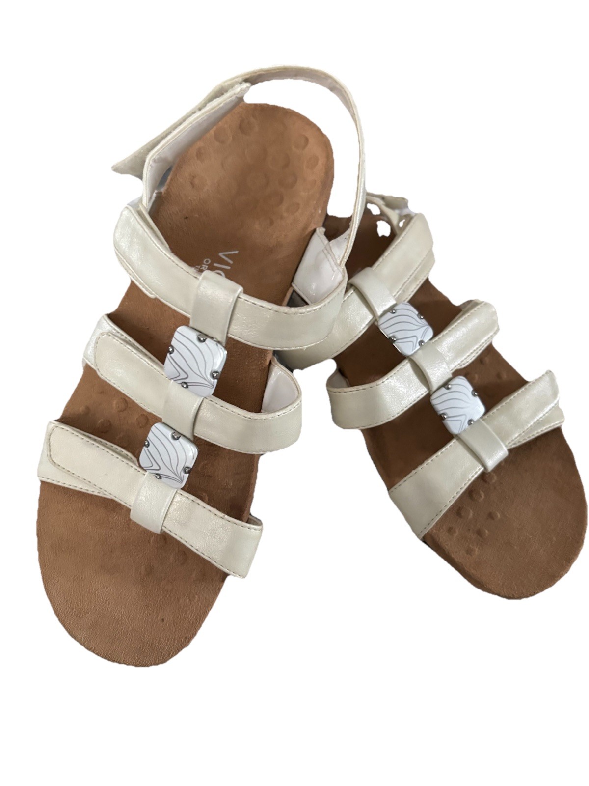 Vionic Amber Orthotic 3-Strap Open Toe Sandals Cream Women's Size 10