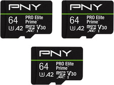 PNY 64GB PRO Elite Prime C10 U3 V30 A2 microSDXC Flash 3-Pack, Black
