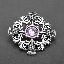 Diamante Silver Tone Vintage Thistle Scottish Celtic Plaid Brooch Pin Gift