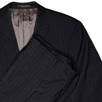Hugo Boss Einstein Sigma Suit 2 Piece Virgin Wool Pinstripe Gray Blazer Mens 48R