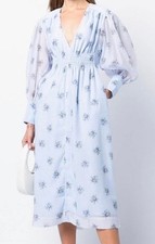 NWT GANNI Light Blue Floral Midi Dress Size 42 L