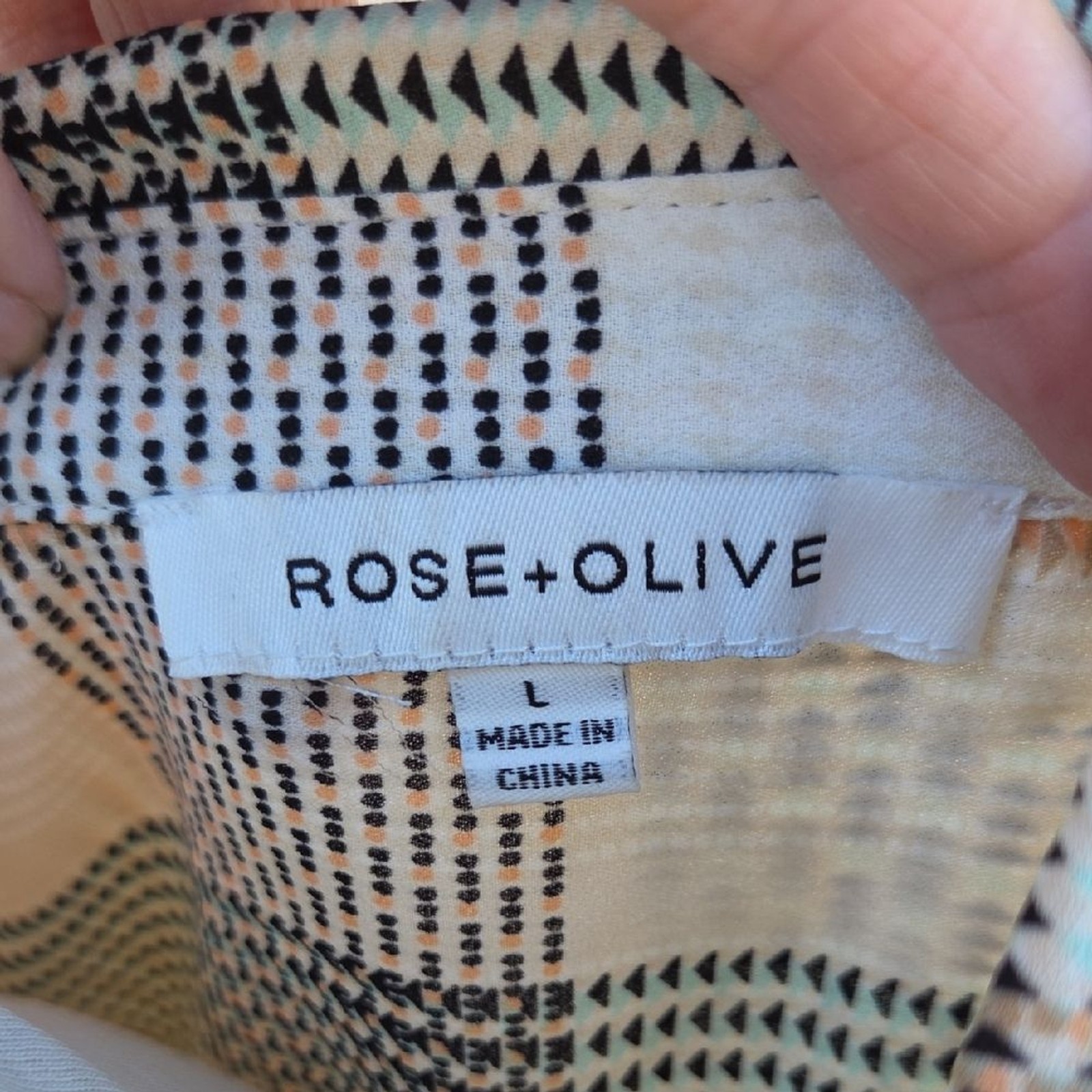 Rose + Olive Geometric Pattern button up Shirt La… - image 3