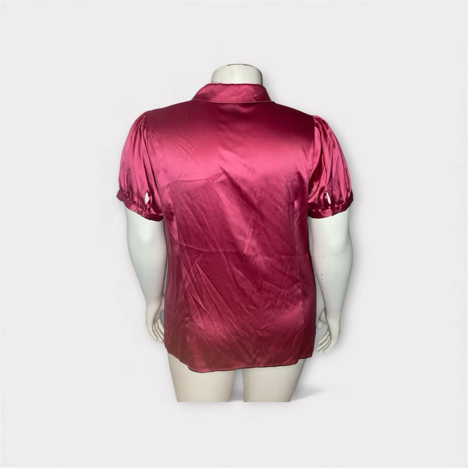 Blusa Alfani Mujer 20W Rosa Mezcla Seda Abotonada Dinero Antiguo Sofisticado Top Foto 2 de 4