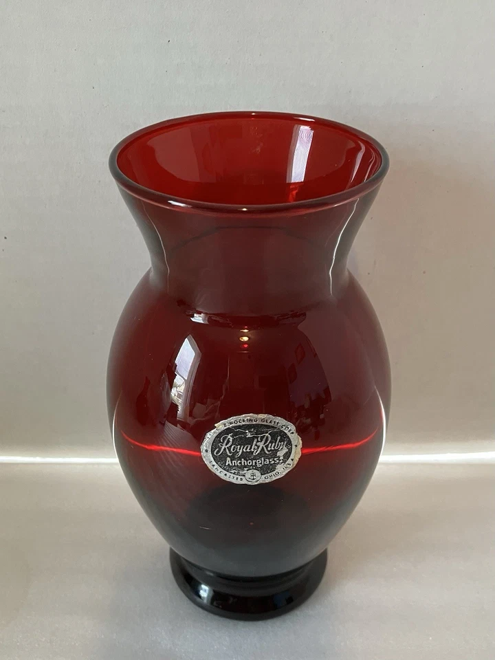 Vintage Royal Ruby Anchorglass Red Glass Flower Bud Vase 6.5" W/original Sticker - Image 2 of 4