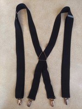 Vtg CAS West Germany Black Elastic Adjustable Suspenders Clip X-BACK