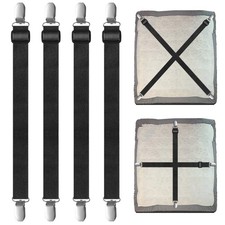 Adjustable Bed Fasteners, Sheet Straps Suspenders with Metal Clips Black