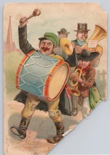 Marching Street Band, Drummer with Large Drum & Brass Players Undivided Back