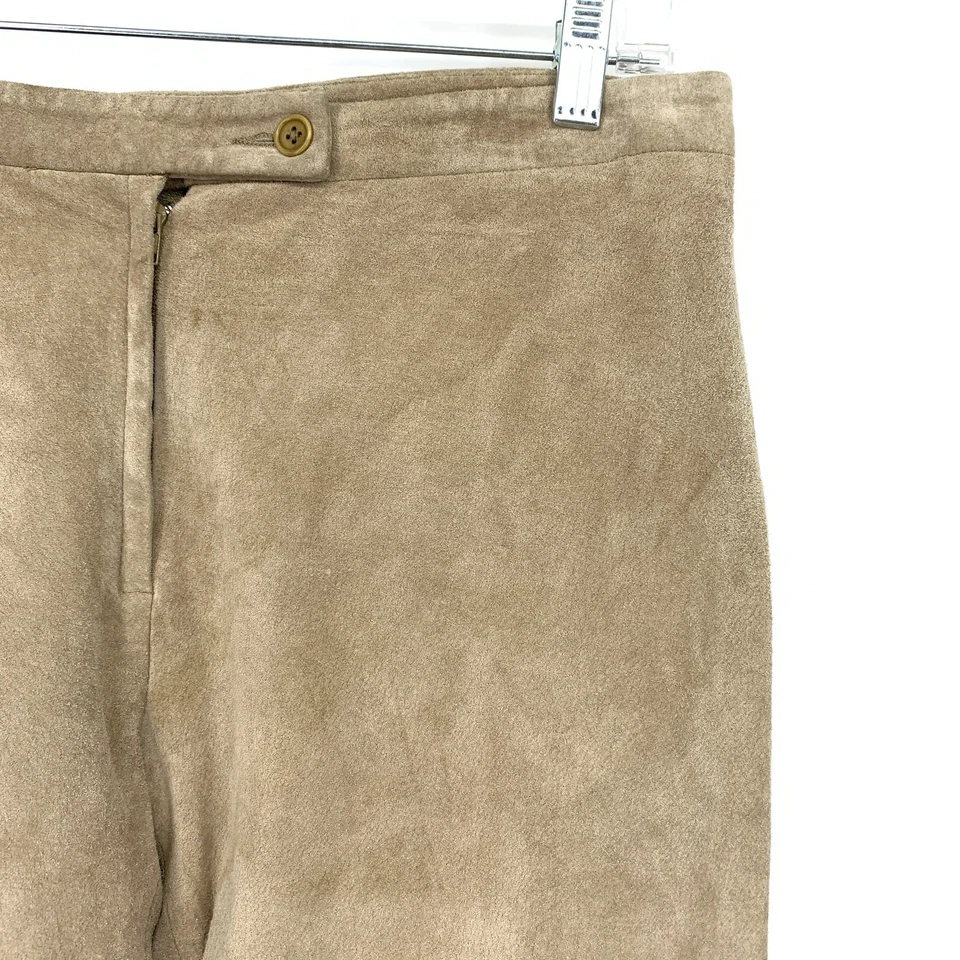 Vintage Flare Leg Suede Leather Pants Womens Size 28 Beige Tan Hems Cut - Image 3 of 4