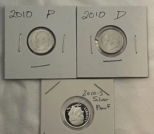 2010 P ~ D ~ S-Silver Proof - Roosevelts.  3 Coin Lot.