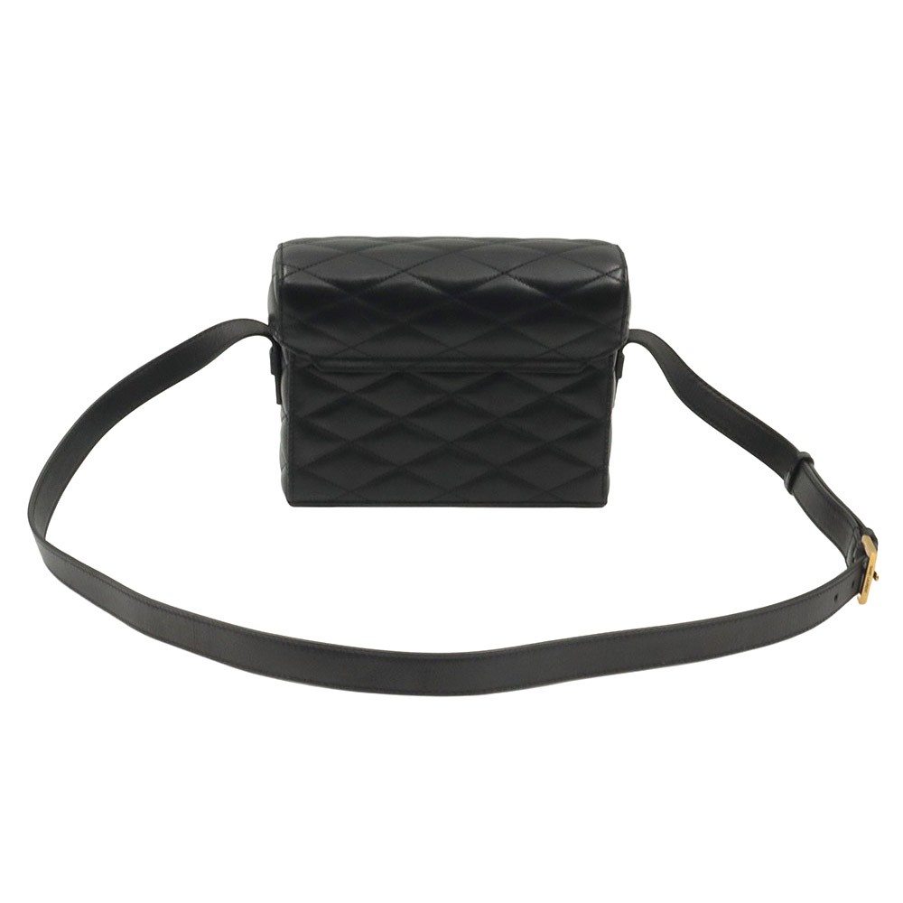 Borsa a tracolla Saint Laurent nera trapuntata agnello tono oro scatola 710080 142146781