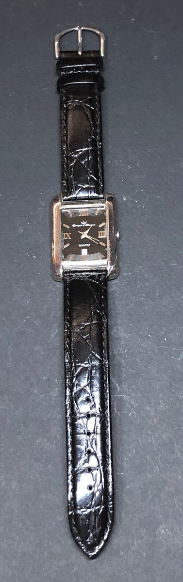 Montre Homme Vintage YONKER & Bresson Bracelet Cuir Noir - Quartz - À Réparer (pile)