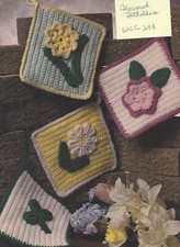 Flowered Potholders  WCC291-26  vintage crochet pattern