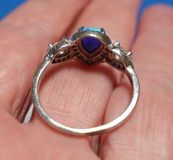 ANILLO PLATA ESTERLINA ÓPALO PIEDRA TRANSPARENTE MODA BANDA TAMAÑO 7,25 2,1 GRAMOS Foto 3 de 3