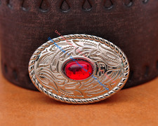 10X Bling Silver Western Cowboy Oval Red Rhinestone Leathercraft Bag Belt Concho