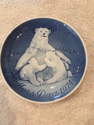 ○POLARBEAR○16×10×9◇B&G. ◇ Mothers Day Vintage 1974 Flow Blue Porcelain Plate B&G Denmark