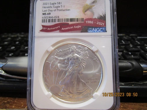 2021 NGC T-1 Silver Heraldic Eagle Dollar MS 69 +++++