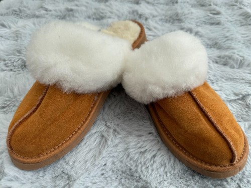 Women's 100% Suede Leather Slippers With Sheepskin Wool Lining. - Picture 9 of 20