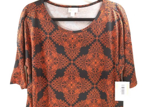NWT LuLaRoe Irma Women's Size M Geometric Black & Orange Casual Tunic Shirt - Picture 5 of 9