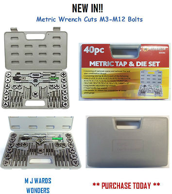 40PC Pro Tap And Die Set Metric Wrench Cuts M3-M12 Bolts Hard Case Engineers Kit